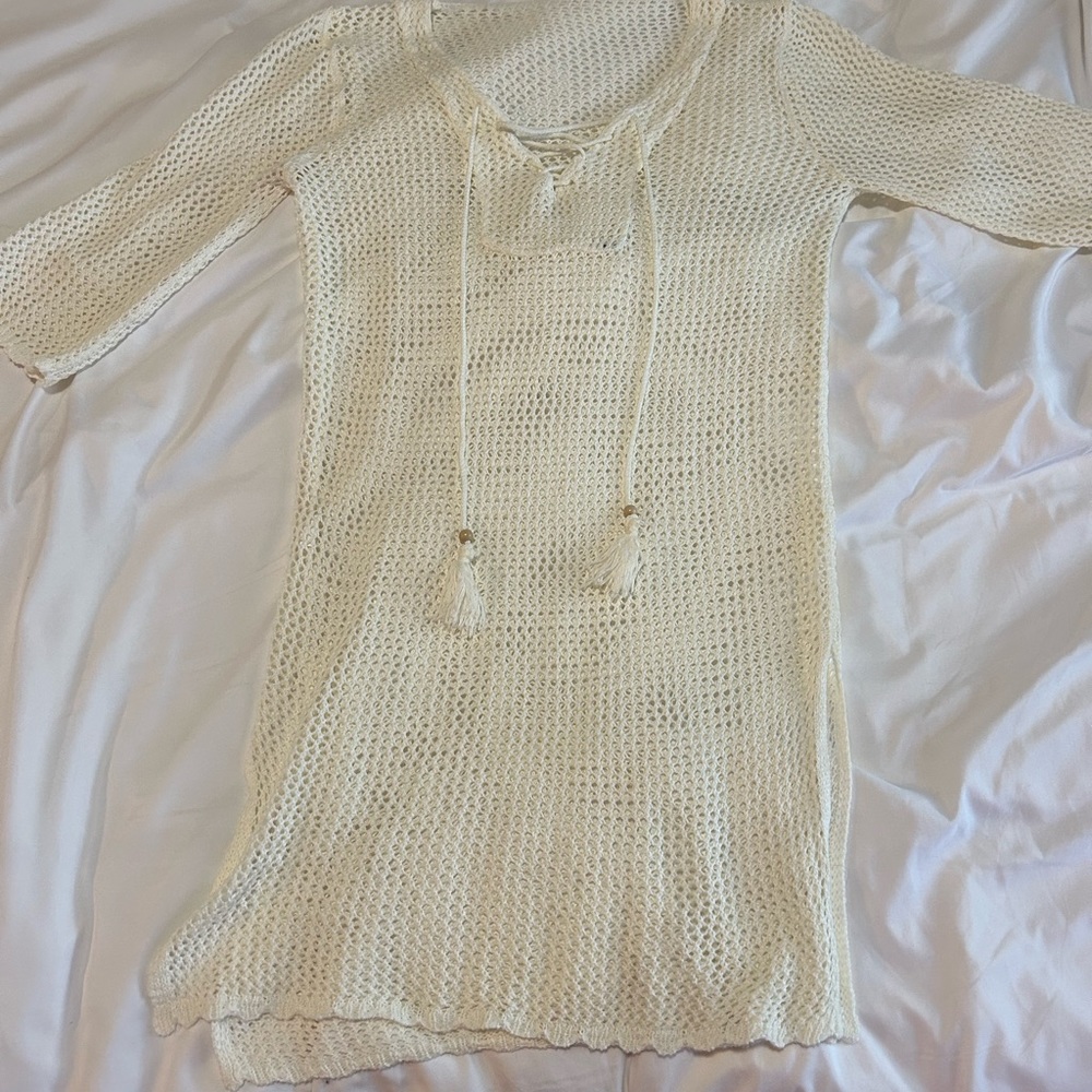White crochet tunic coverup